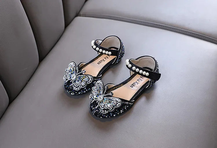 Kids Sandals for Girls Rhinestone Butterfly Elegant Versatile Children's Summer Sandals Soft Bottom Princess Fashion Flat Shoes