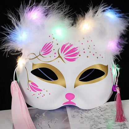 Luminous Feather Fox Mask Half Face Cat Anime Fox Mask Children Luminous Mask Eye Mask Makeup Party Role Play Props