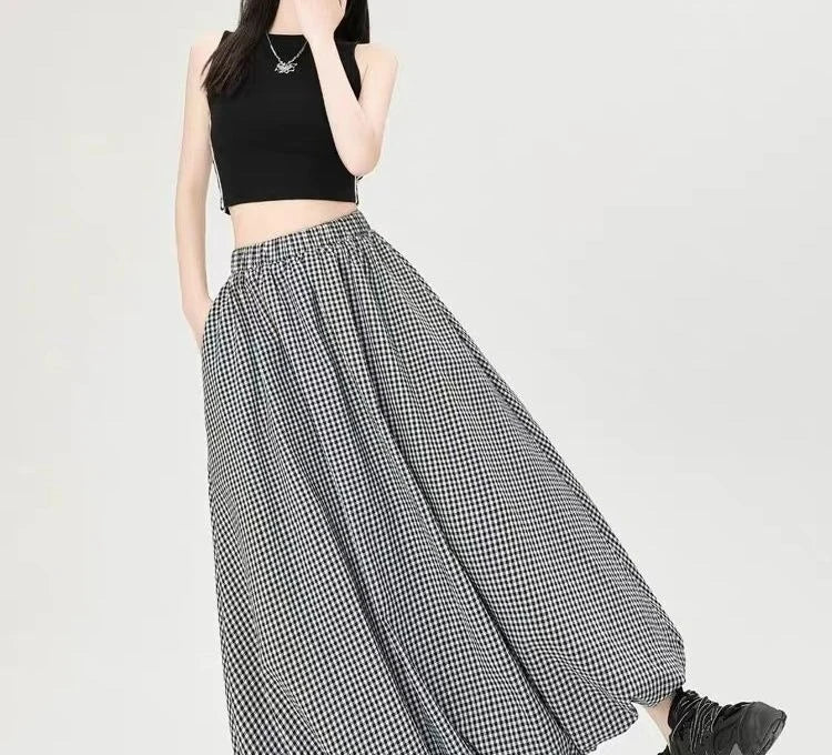 Skirt Autumn and Winter Four Seasons Show Thin Height Cake Black and White Plaid Dress