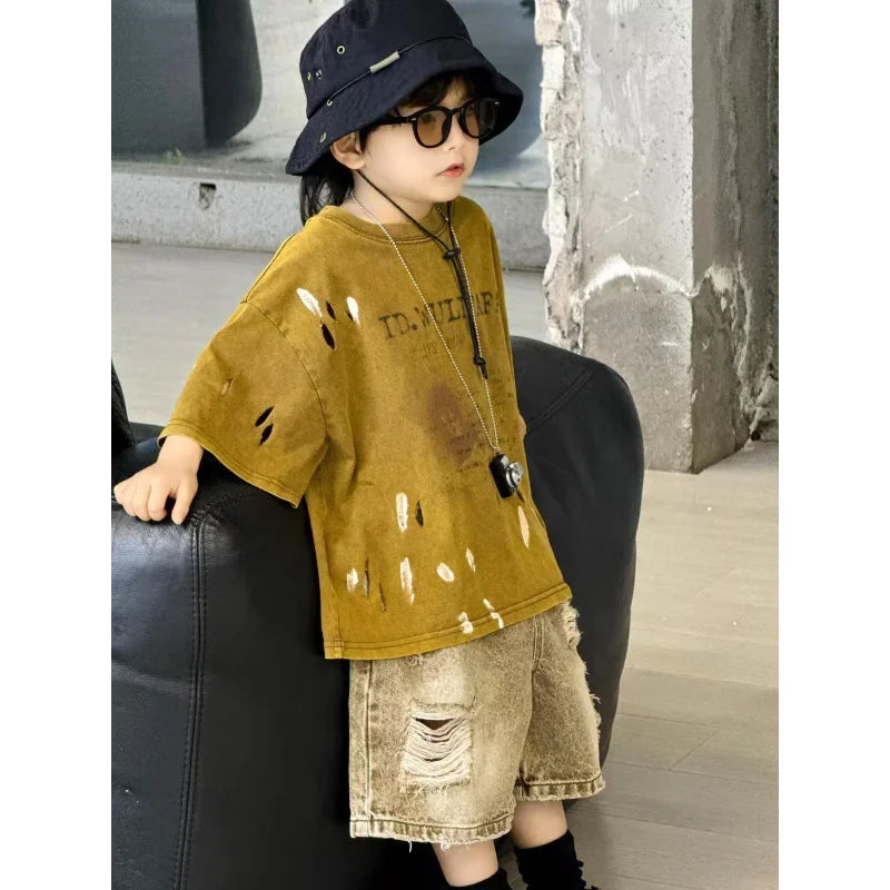 Summer Outfit New Perforated Denim Shorts Children's Clothing
