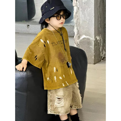 Summer Outfit New Perforated Denim Shorts Children's Clothing