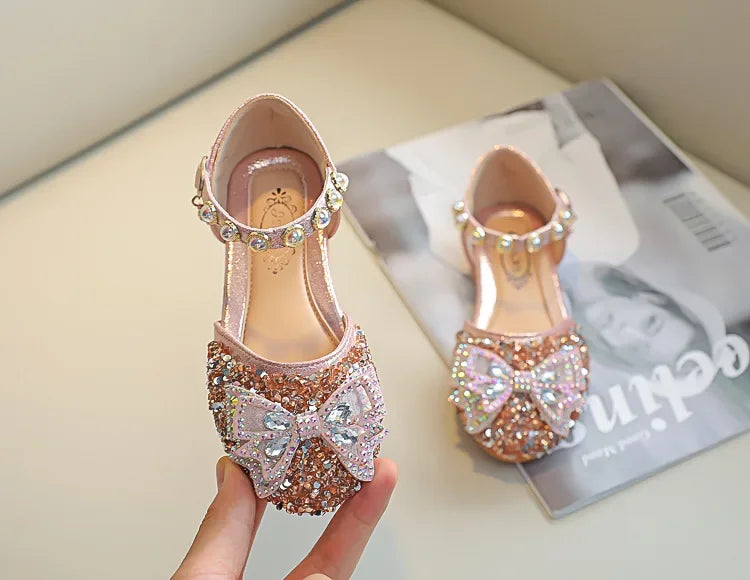 New Children Princess Shoes for Girls Bowtie Glitter Children Baby Dance Shoes Bling Bling Party Casual Toddler Girl Sandals