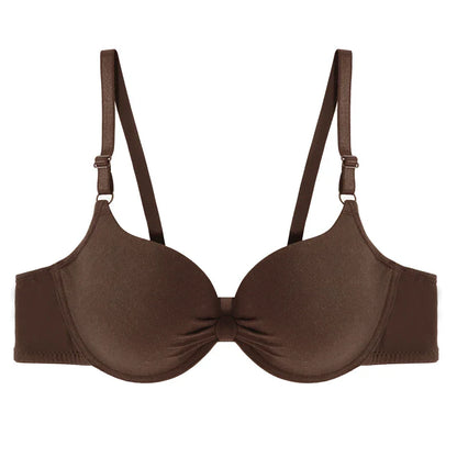 Women's Sexy Cotton Gathered Bra Deep V Underwire Ladied  Brassiere Push Up Lingerie Solid Bras Backless Intimate Underwear (Available)