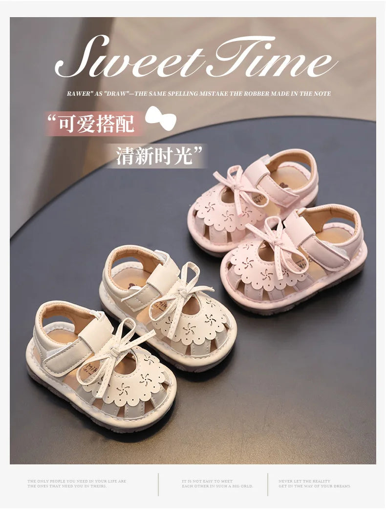 Baby Girl Sandals Summer Infant Shoes Outwear First Walkers Cute Sweet Close-toed Sandals For Girl Pink, Beige