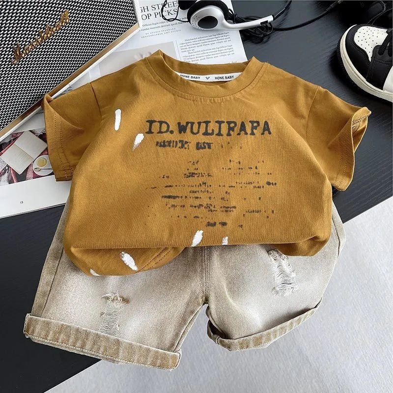 Children's Clothes Summer Thin Loose Casual Kids Tracksuit Popular Design Baby Boy Short Sleeve Suit T-shirt Shorts