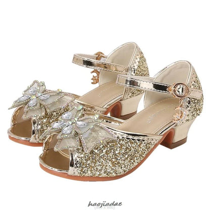 Summer High Heels Shoes for Girls Pageant Kids Sandals Child Mary Jane Shiny Princess Party Dress Up Shoes Purple Gold Pink Blue