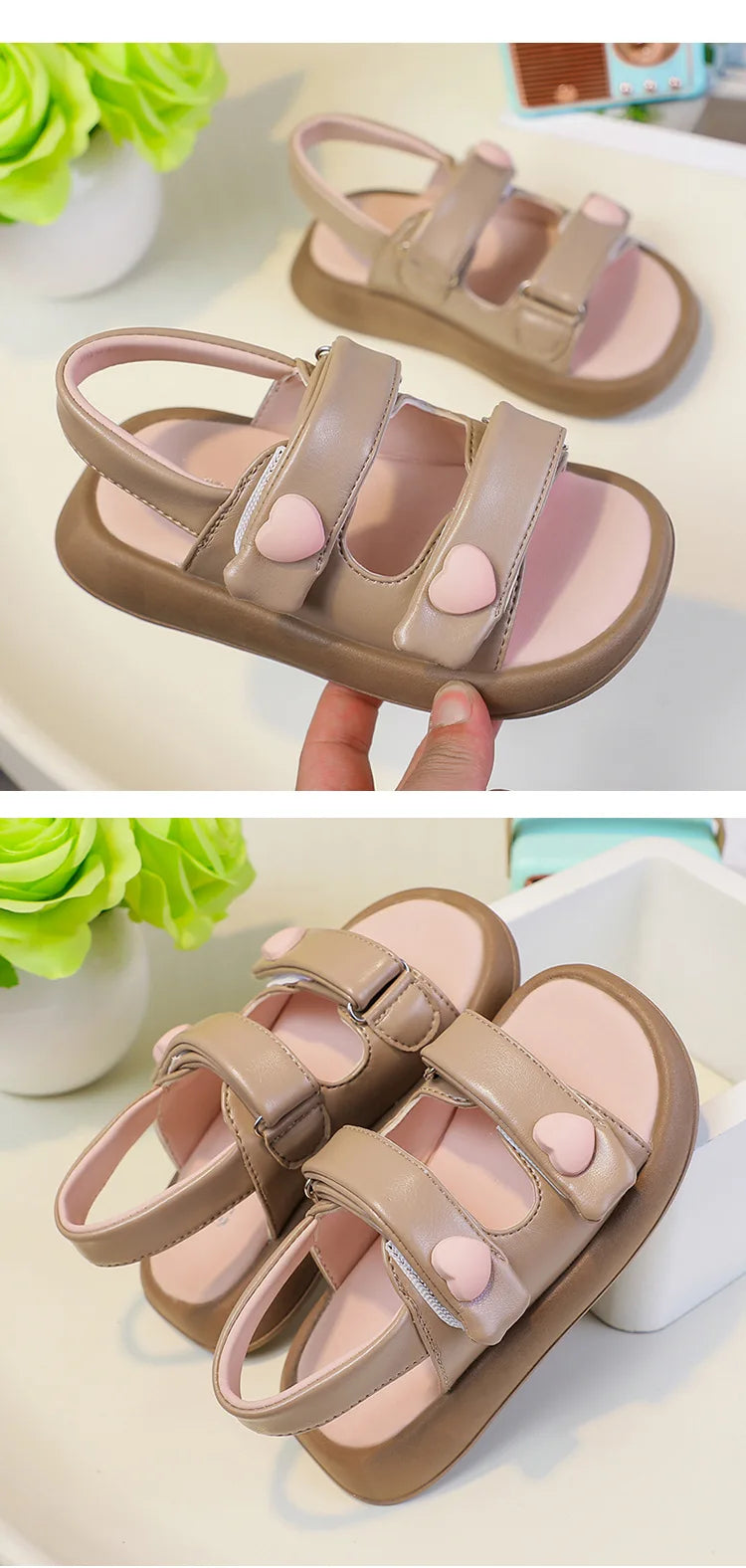 Children's Sandals Summer PU Leather Hook Loop Girls Sandal Breathable Soft Sole Kids Beach Shoes