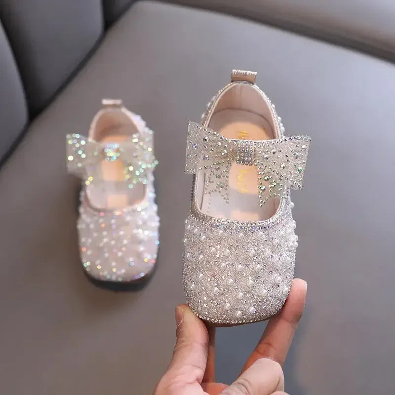 Fashion Children's Bow Rhinestone Sequin Kids Shoes Baby Party Student Flat Performance Shoes