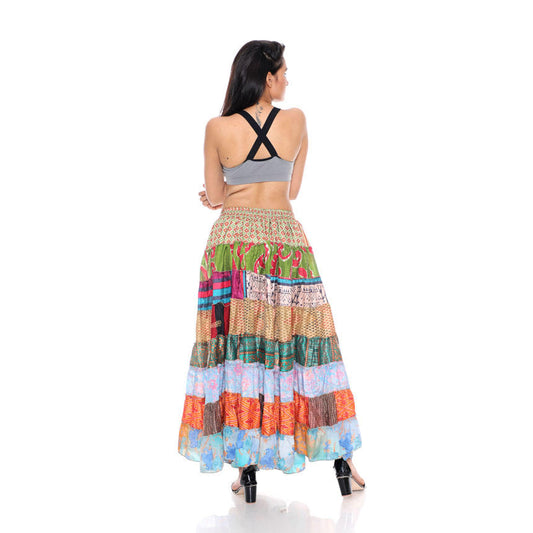 New Arrivals Trending Fashionable Sari Fabric Patch Work Long Skirt for Girls