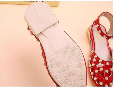 Children's High Heels Korean Version Princess Fish Mouth Bow Little Girl Crystal Shoes (Available)