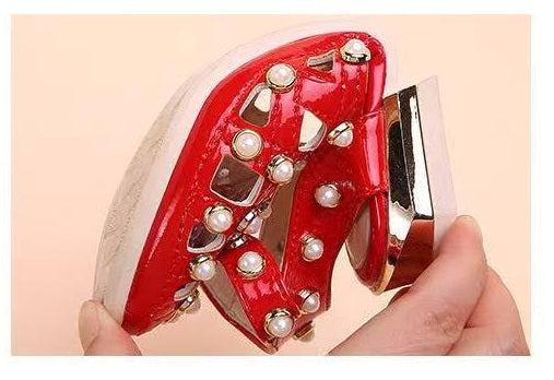 Children's High Heels Korean Version Princess Fish Mouth Bow Little Girl Crystal Shoes (Available)