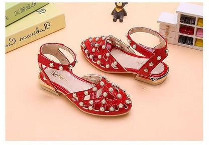 Children's High Heels Korean Version Princess Fish Mouth Bow Little Girl Crystal Shoes (Available)