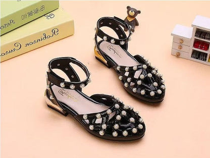 Children's High Heels Korean Version Princess Fish Mouth Bow Little Girl Crystal Shoes (Available)