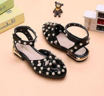 Children's High Heels Korean Version Princess Fish Mouth Bow Little Girl Crystal Shoes (Available)
