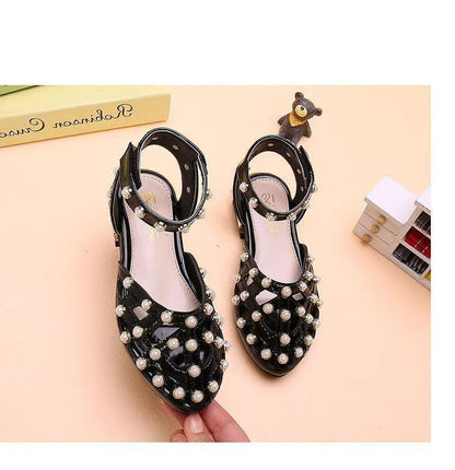 Children's High Heels Korean Version Princess Fish Mouth Bow Little Girl Crystal Shoes (Available)