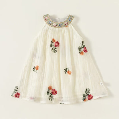 Girls Embroidered Korean Style Sleeveless Dress (Available)