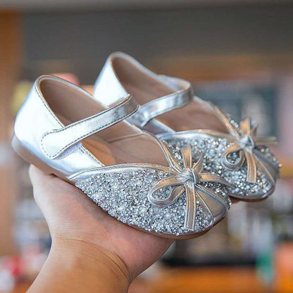 Spring Autumn New Soft Bottom Rhinestone Bow Leather Children Shoes Slip Girls Shoes for Kids Flats