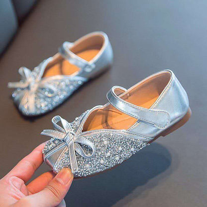 Spring Autumn New Soft Bottom Rhinestone Bow Leather Children Shoes Slip Girls Shoes for Kids Flats