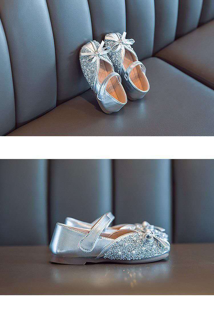 Spring Autumn New Soft Bottom Rhinestone Bow Leather Children Shoes Slip Girls Shoes for Kids Flats