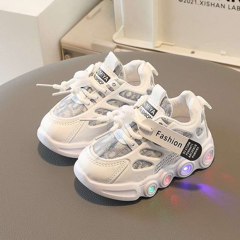 Sneakers Kids Fashion LED Light Shoes Letter Webbing Mesh  Boys Shoes