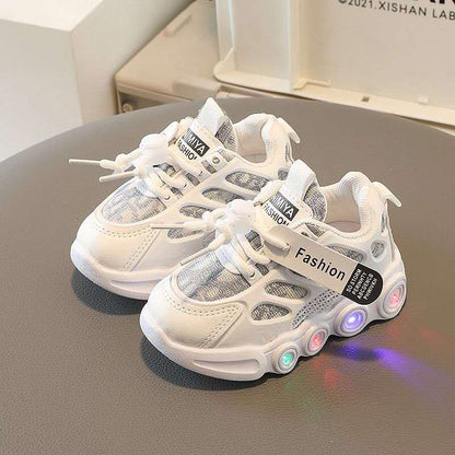 Sneakers Kids Fashion LED Light Shoes Letter Webbing Mesh  Boys Shoes
