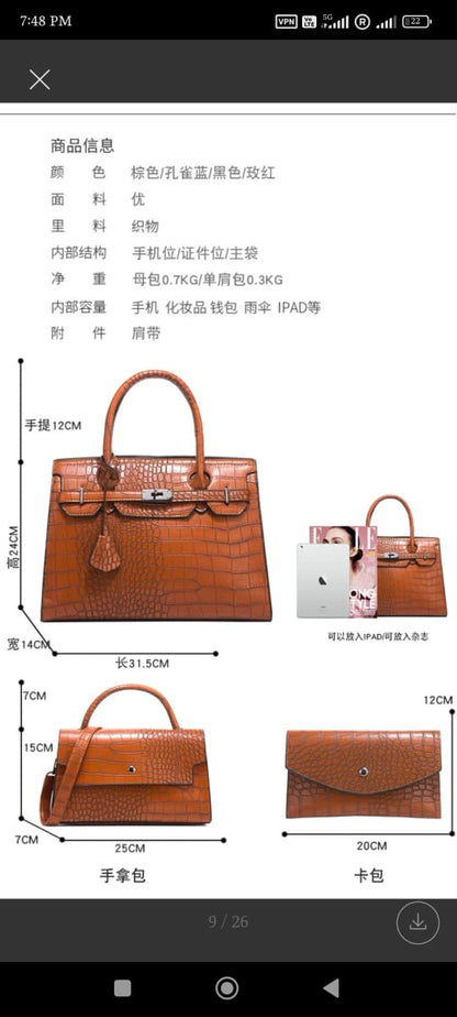 Luxury Designer catalog Enquire about stylish three-piece women's handbag Crocodile patent leather women's handbag