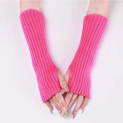 Winter Mitten Arm Warmers Knit Crochet Long Sleeve Fingerless Mittens Half Finger Acrylic Mittens   (Available)