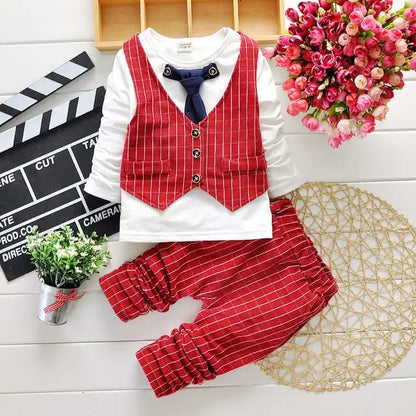 Baby Boy Clothes Formal Suit Gentleman Tie Plaid Vest Tops Trousers