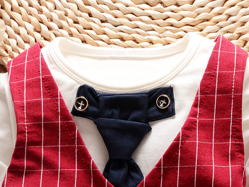 Baby Boy Clothes Formal Suit Gentleman Tie Plaid Vest Tops Trousers  (Available)