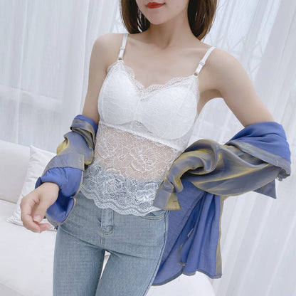 Breathable Cotton Double Padded Camisoles Butterfly Beautiful Back Women Mesh Lace Chest Wrap Top