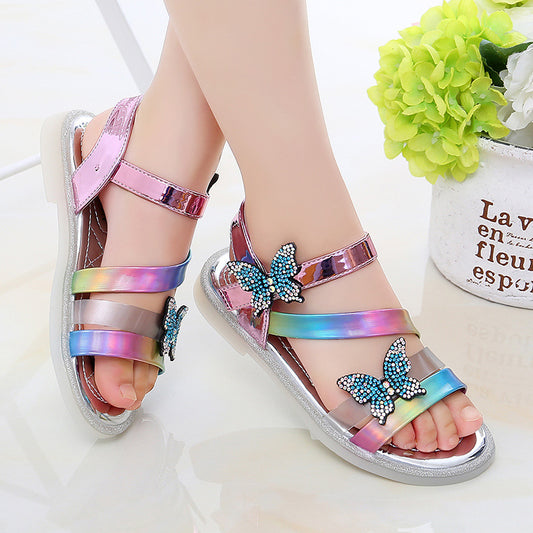 Rhinestone girls sandals colorful rainbow