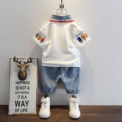 Children's Summer Clothes Short-Sleeved Jeans Two-Piece Trendy Set  (Available)