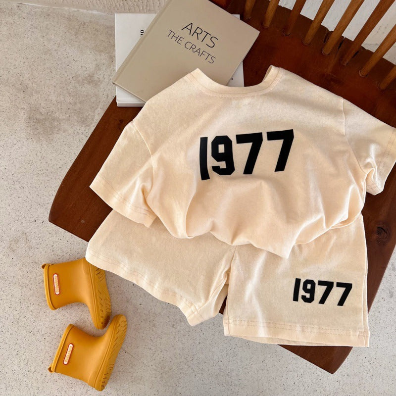 Children's Cotton Suit Summer New Boys And Girls Printed Short-sleeved T-shirt Baby Shorts Two-piece Set (Available)