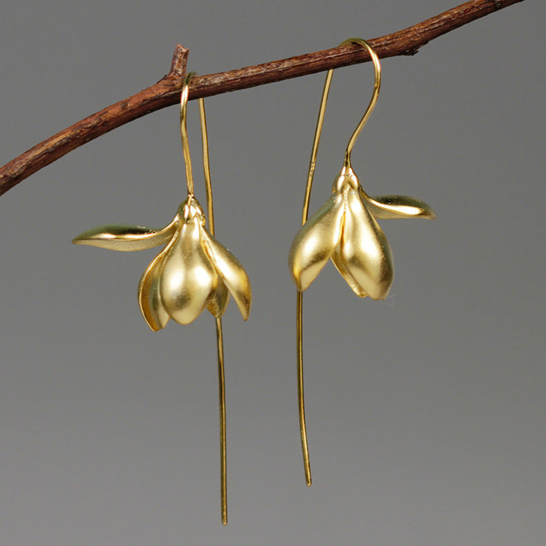 Gold Silver Earring Fashion Jewelry Elegant Magnolia Flower Dangle Earrings For Women Gifts  (Available)