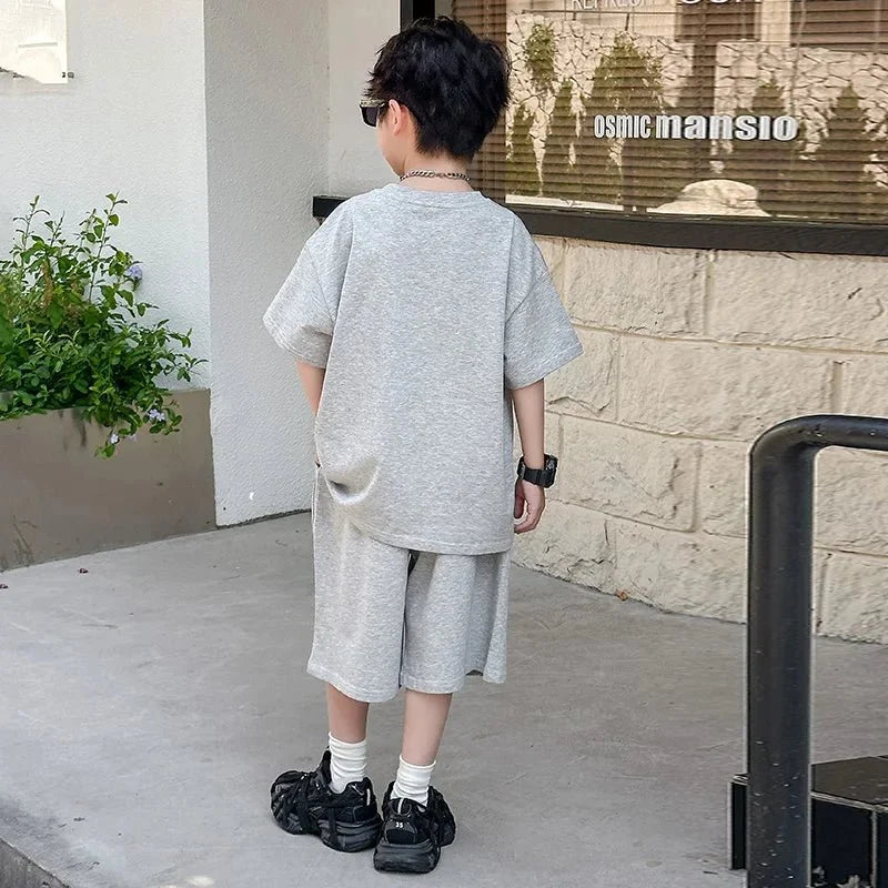 American Kids Design Double Cotton Gauze Clothing Set For Teenage Boy Casual Summer Top and Bottom Clothes Set Child Tracksuit - Mom & Kids