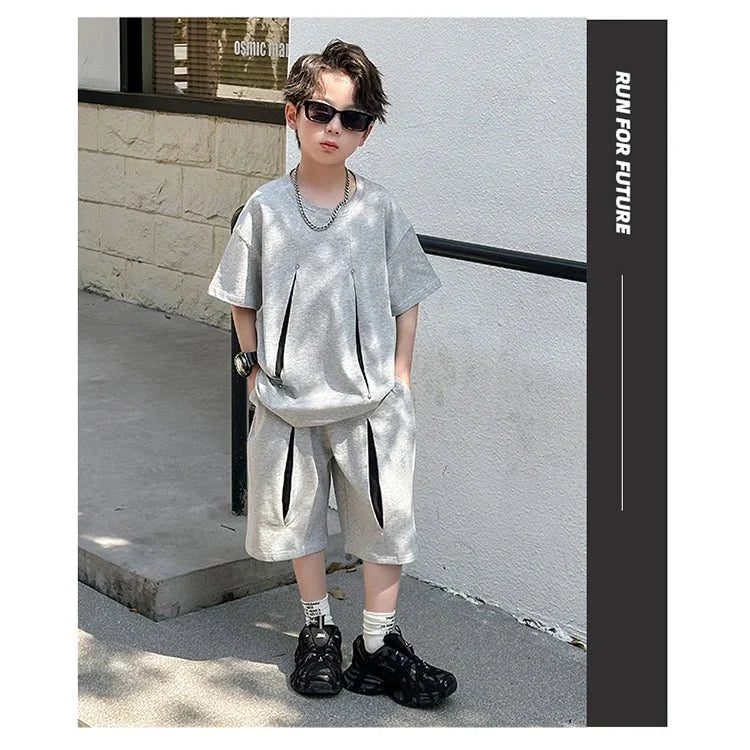 American Kids Design Double Cotton Gauze Clothing Set For Teenage Boy Casual Summer Top and Bottom Clothes Set Child Tracksuit - Mom & Kids
