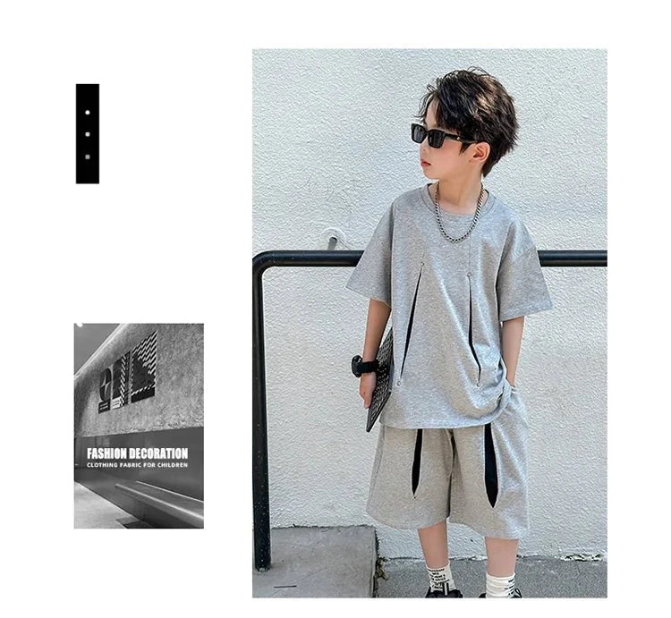 American Kids Design Double Cotton Gauze Clothing Set For Teenage Boy Casual Summer Top and Bottom Clothes Set Child Tracksuit - Mom & Kids