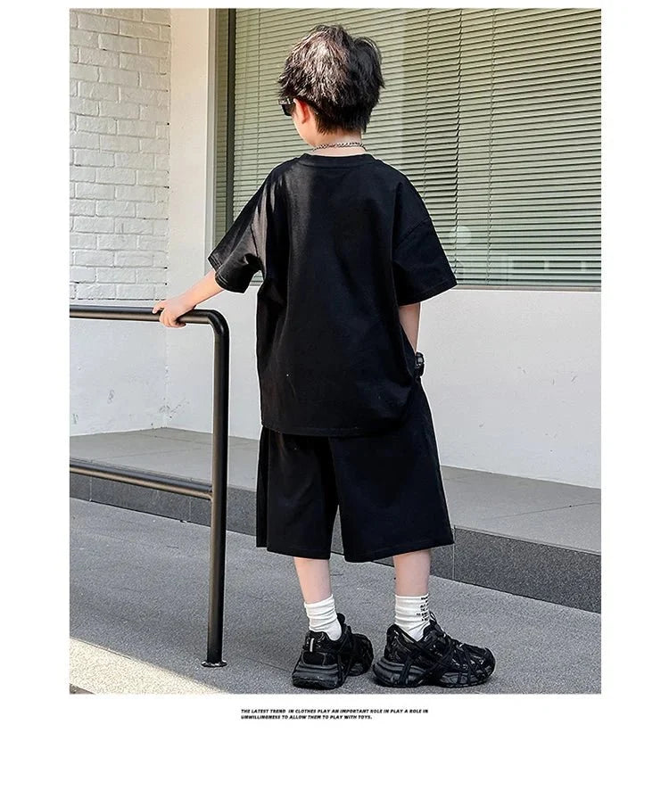 American Kids Design Double Cotton Gauze Clothing Set For Teenage Boy Casual Summer Top and Bottom Clothes Set Child Tracksuit - Mom & Kids