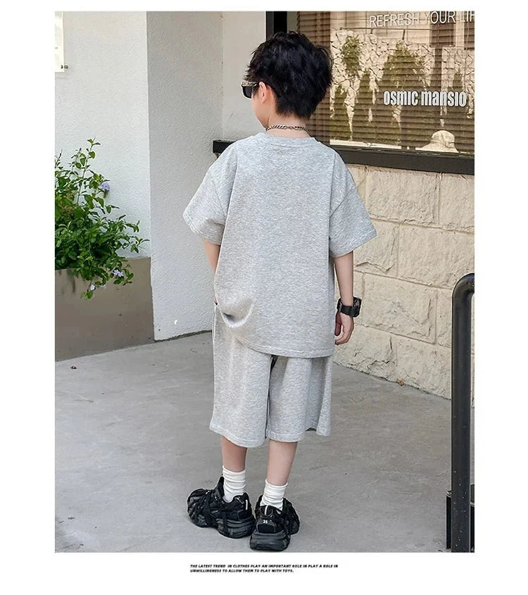 American Kids Design Double Cotton Gauze Clothing Set For Teenage Boy Casual Summer Top and Bottom Clothes Set Child Tracksuit - Mom & Kids