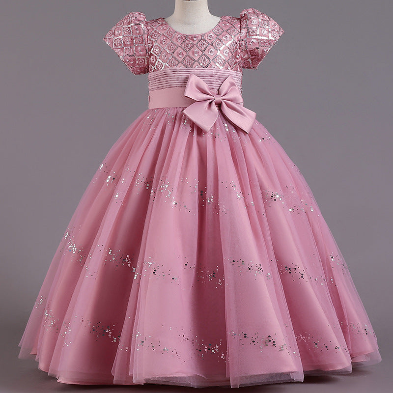 Girls' Fashion Sequin Bow Mesh Dress