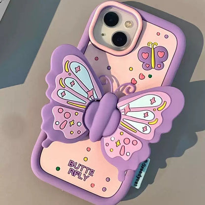 Girl Heart Butterfly Wings Folding Bracket Phone Case Drop-resistant