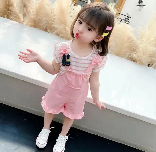 Girls summer clothes set Bangladesh 2PCS top and shorts kids fashion outfit breathable summer wear