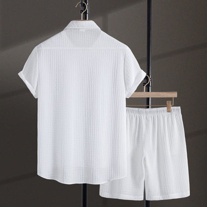 Men's Casual Fashion Jacquard Short Sleeve Shirt Shorts Suit