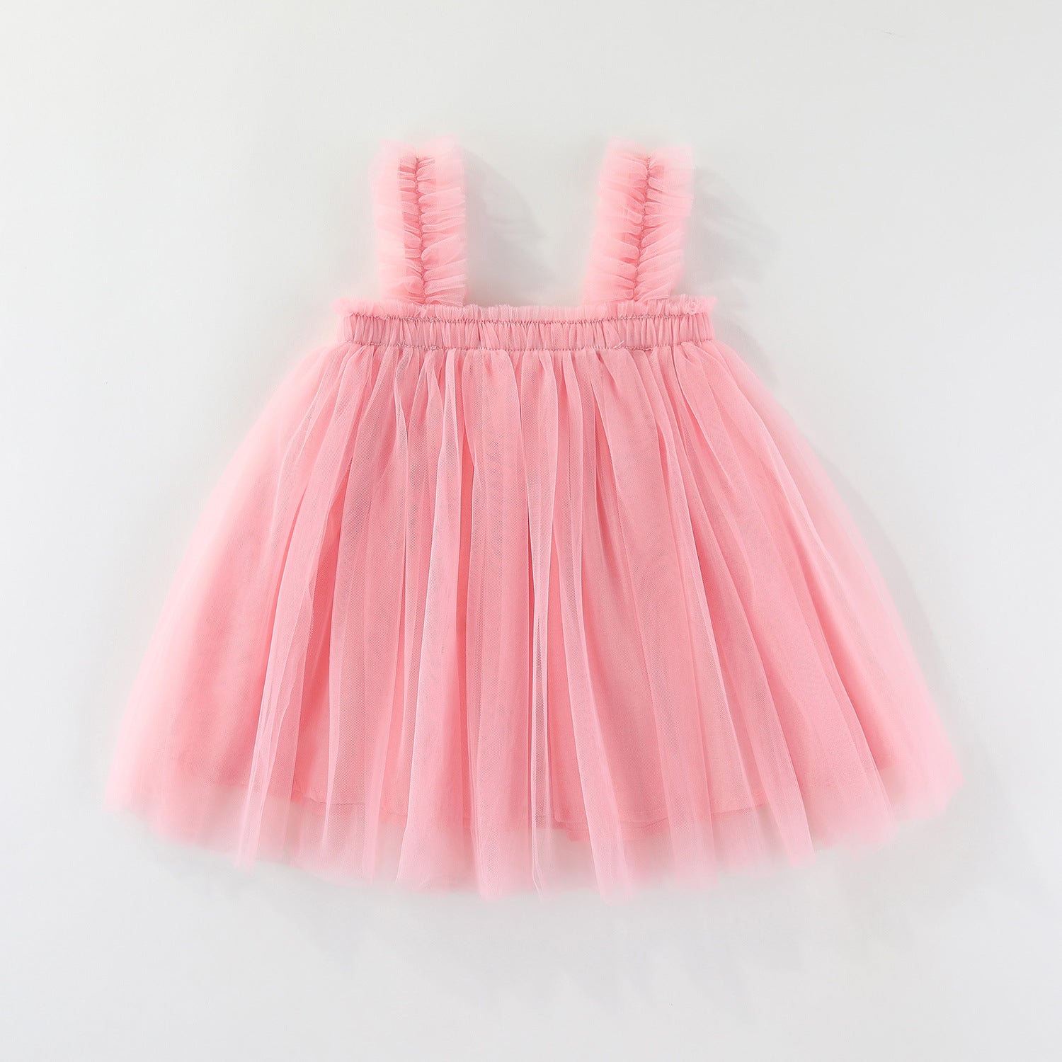 Girls Spaghetti Straps Chest Wrap Flower Embroidery Mesh Dress