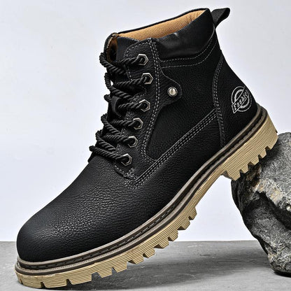 Genuine Leather Men's Shoes Mid-top Men's Casual Martin Boots