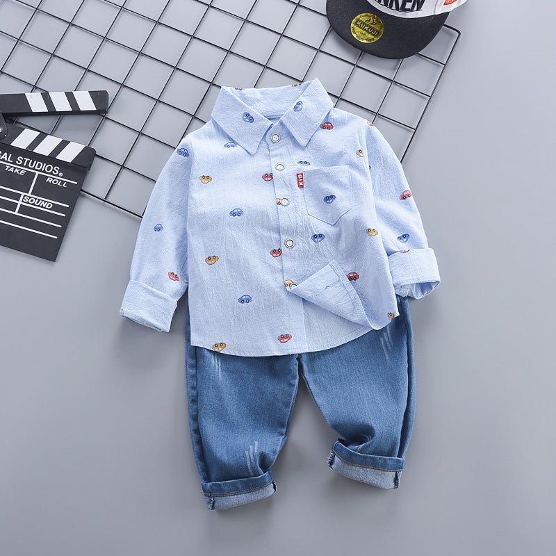 Children's Clothing Autumn Korean Style Autumn Clothing Casual Shirt Two-piece Boy Suit (Available) - Mom & Kids