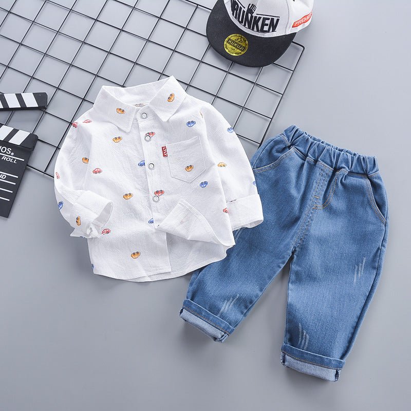 Children's Clothing Autumn Korean Style Autumn Clothing Casual Shirt Two-piece Boy Suit (Available) - Mom & Kids