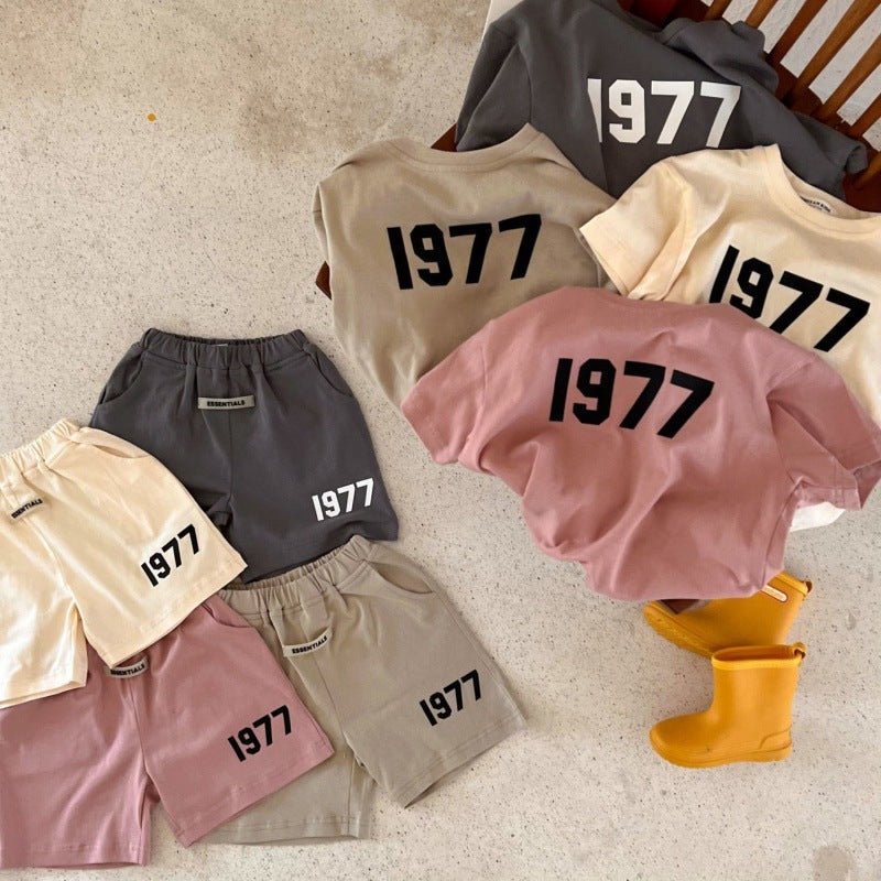 Children's Cotton Suit Summer New Boys And Girls Printed Short-sleeved T-shirt Baby Shorts Two-piece Set (Available) - Mom & Kids