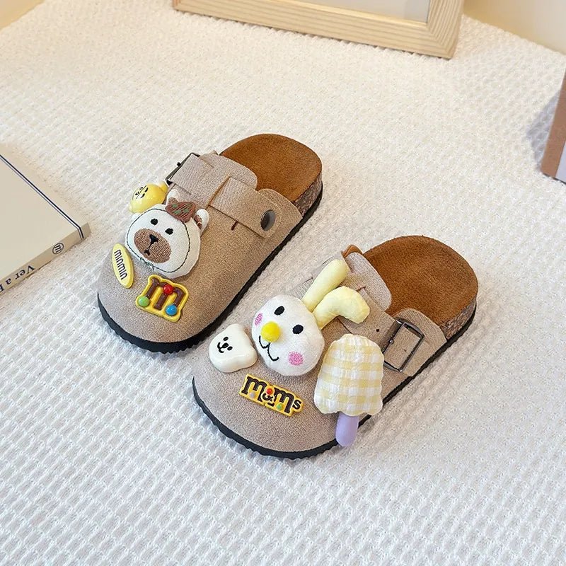 Cute bear plush Birkenstocks closed-toe slippers (Available) - Mom & Kids