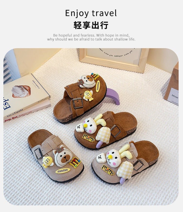Cute bear plush Birkenstocks closed-toe slippers (Available) - Mom & Kids
